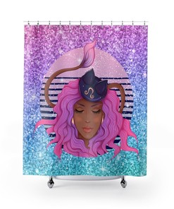 African American Girl Horoscope Shower Curtain, Empowering Bathroom Decor
