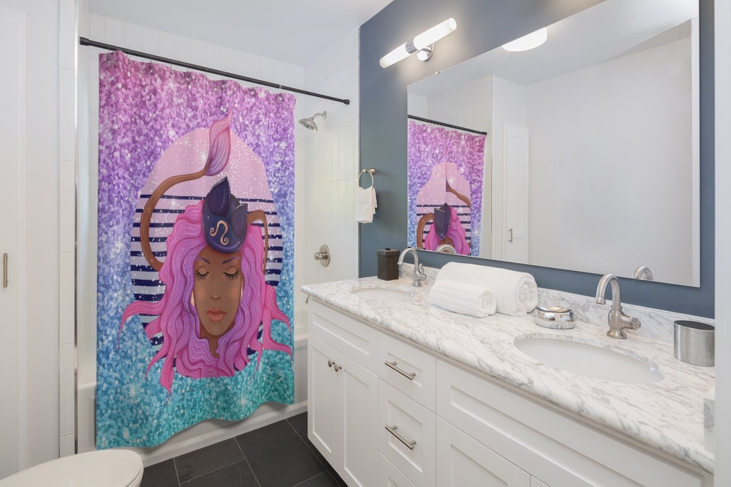 African American Girl Horoscope Shower Curtain, Empowering Bathroom Decor