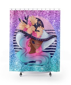African American Girl Horoscope Shower Curtain with Virgo Zodiac Sign, Unique Bathroom Decor with Astrology Theme