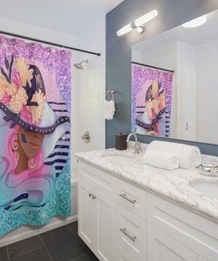African American Girl Horoscope Shower Curtain with Virgo Zodiac Sign, Unique Bathroom Decor with Astrology Theme