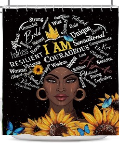 African American Girl Quote Sunflower Shower Curtain For Bathroom Decor
