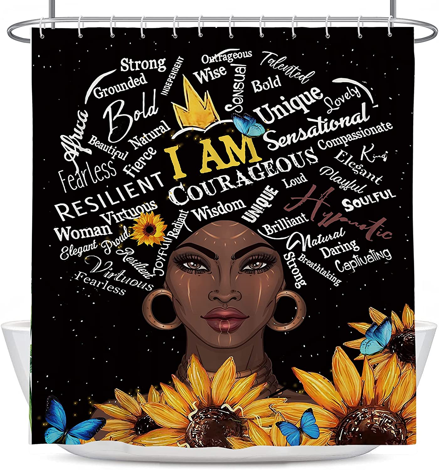 African American Girl Quote Sunflower Shower Curtain For Bathroom Decor