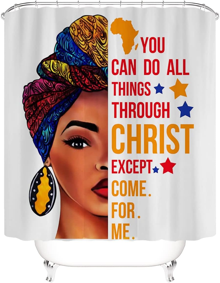 African American Girl White Bathroom Shower Curtain - Bold Contrast And Unique Design For Elegant - Image 2