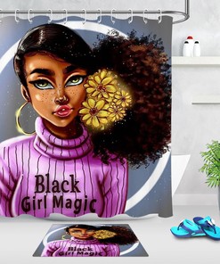 African American Girl With Flowers Shower Curtain - Modern And Aesthetic Bathroom Decor With Unique And Bold Print