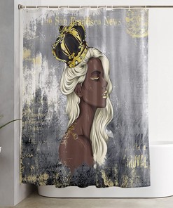 African American Girl with Crown Shower Curtain in Shabby Grey Gold for a Chic Bathroom Decor