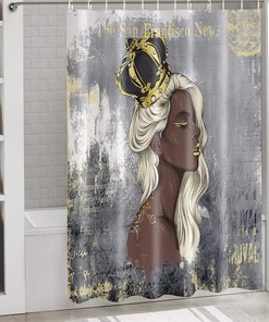 African American Girl with Crown Shower Curtain in Shabby Grey Gold for a Chic Bathroom Decor