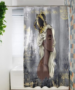 African American Girl with Crown Shower Curtain in Shabby Grey Gold for a Chic Bathroom Decor
