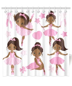 African American Girls Ballerinas Bathroom Shower Curtain For Home Decor