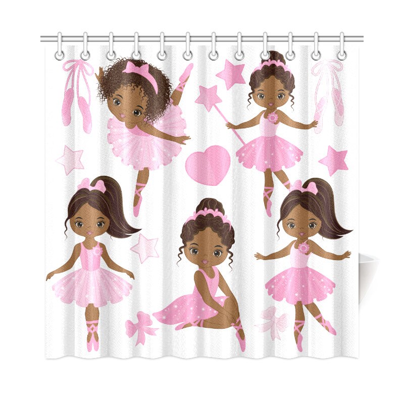 African American Girls Ballerinas Bathroom Shower Curtain For Home Decor