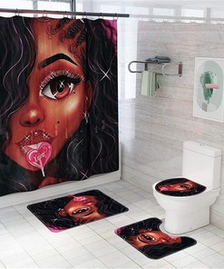 African American Lollipop Girl Shower Curtain, Black Women Bathroom Decor
