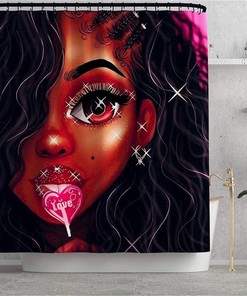 African American Lollipop Girl Shower Curtain, Black Women Bathroom Decor