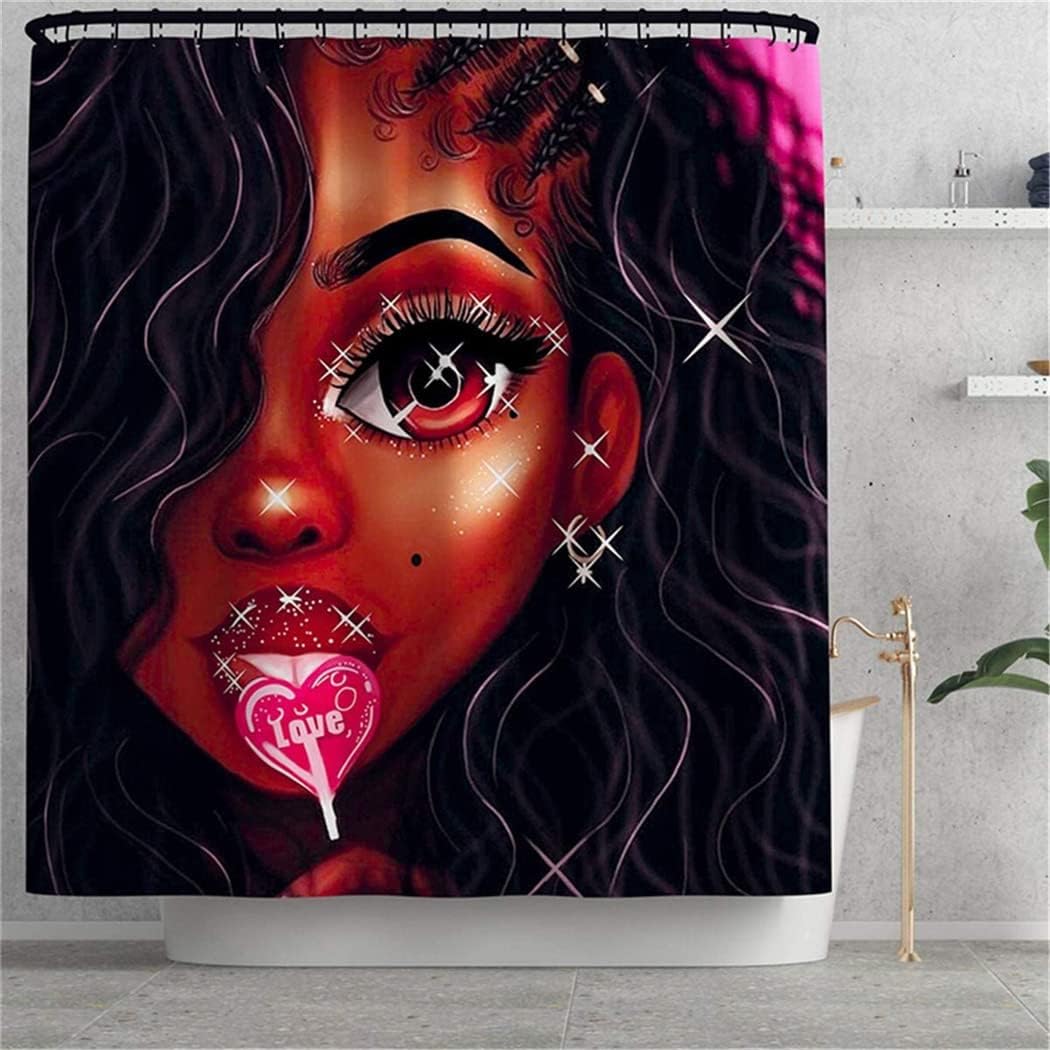 African American Lollipop Girl Shower Curtain, Black Women Bathroom Decor