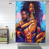 African American Lovers Couple Queen And King Black Art Theme Bathroom Textured Fabric Waterproof Shower Curtain
