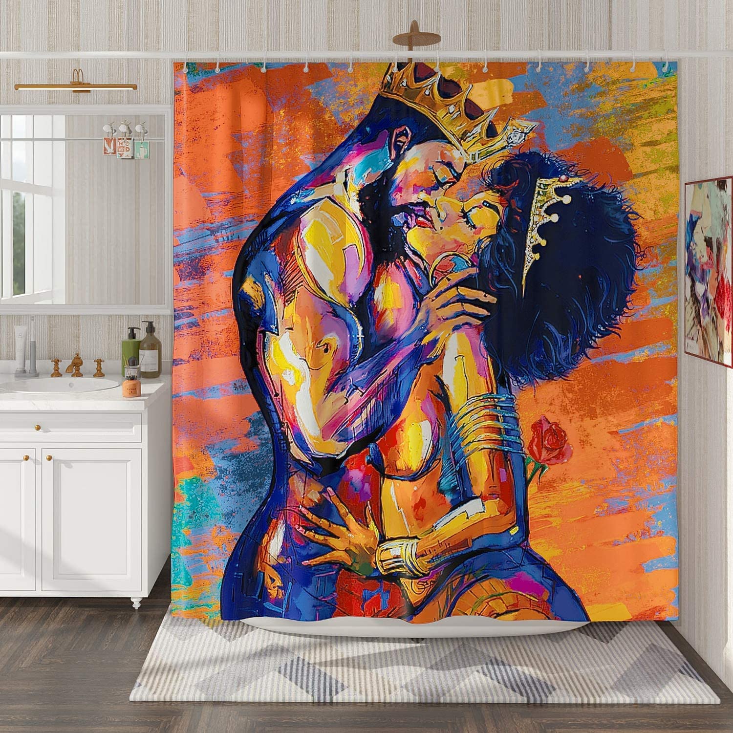 African American Lovers Couple Shower Curtain Featuring Black Art Theme - Celebrate Love And Diversity In Your Bathroom - Image 2