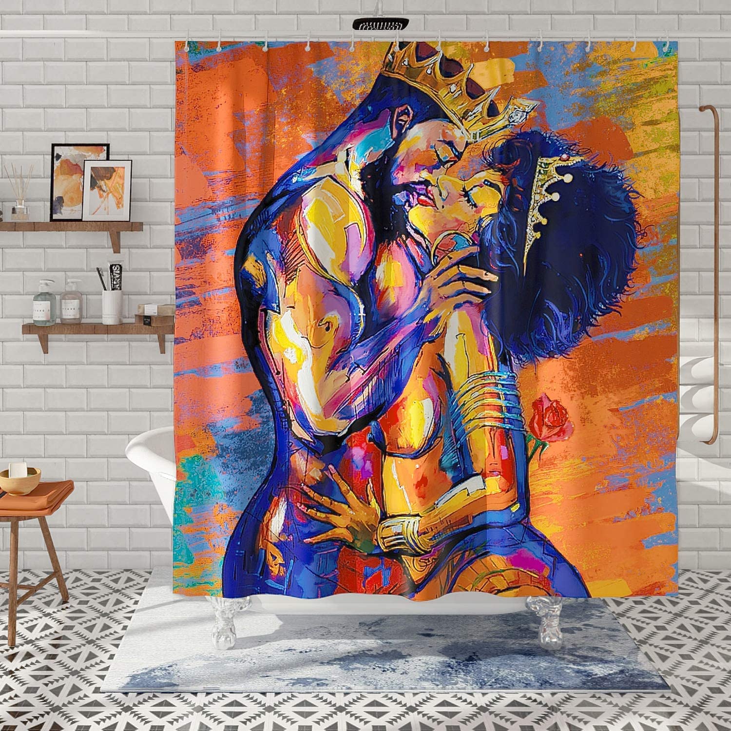 African American Lovers Couple Shower Curtain Featuring Black Art Theme - Celebrate Love And Diversity In Your Bathroom - Image 3