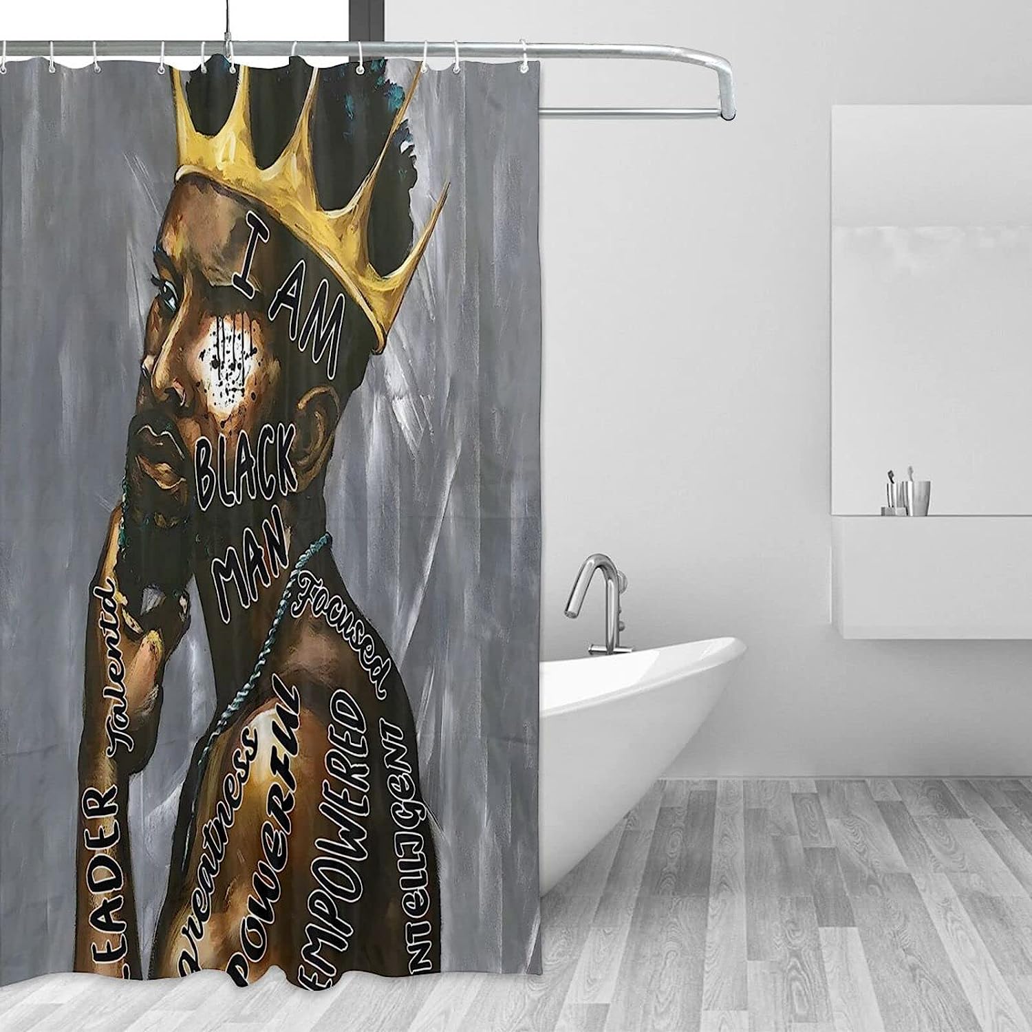 African American Man Boho Shower Curtain For Bathroom Crown Modern Decorative Shower Curtain - Image 2