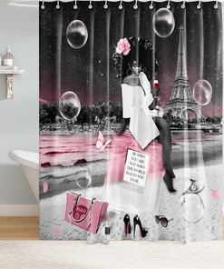 African American Pink Bag and Perfume Shower Curtain for a Girly Bathroom