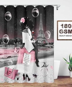 African American Pink Bag and Perfume Shower Curtain for a Girly Bathroom