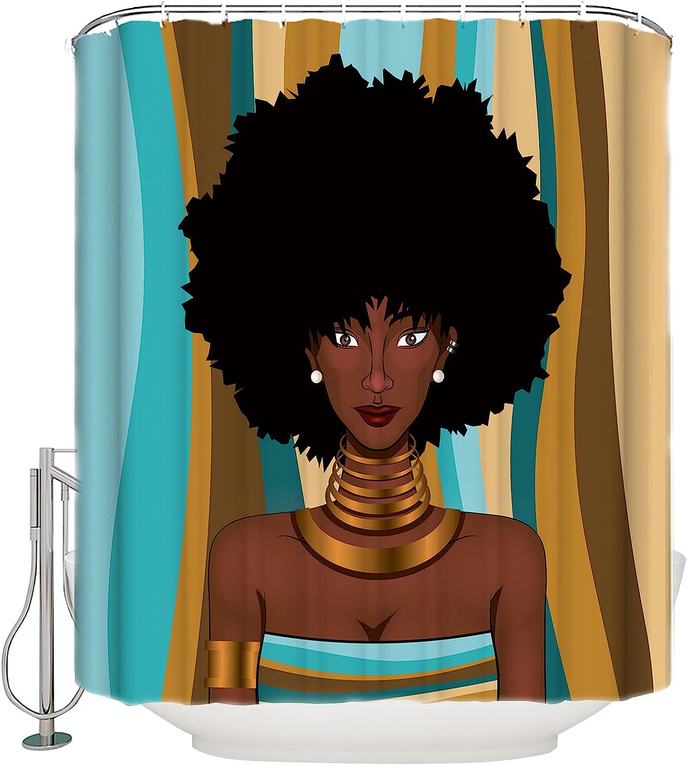 African American Pretty Girl Colorful Stripe Shower Curtain - Artistic Bathroom Decor