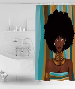 African American Pretty Girl Colorful Stripe Shower Curtain - Artistic Bathroom Decor