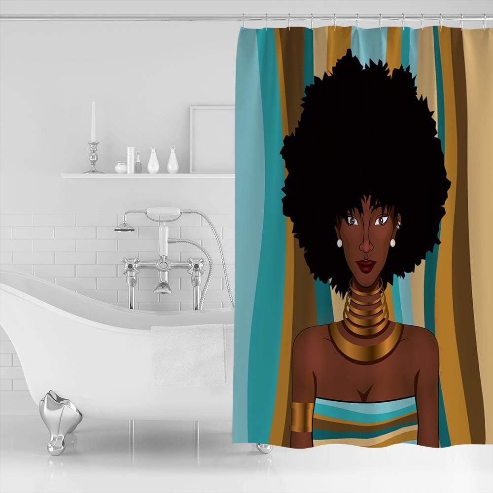 African American Pretty Girl Colorful Stripe Shower Curtain - Artistic Bathroom Decor