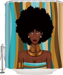 African American Pretty Girl Shower Curtain Colorful Stripe