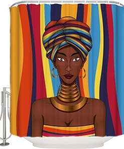 African American Pretty Girl Shower Curtain With A Colorful Stripe Background