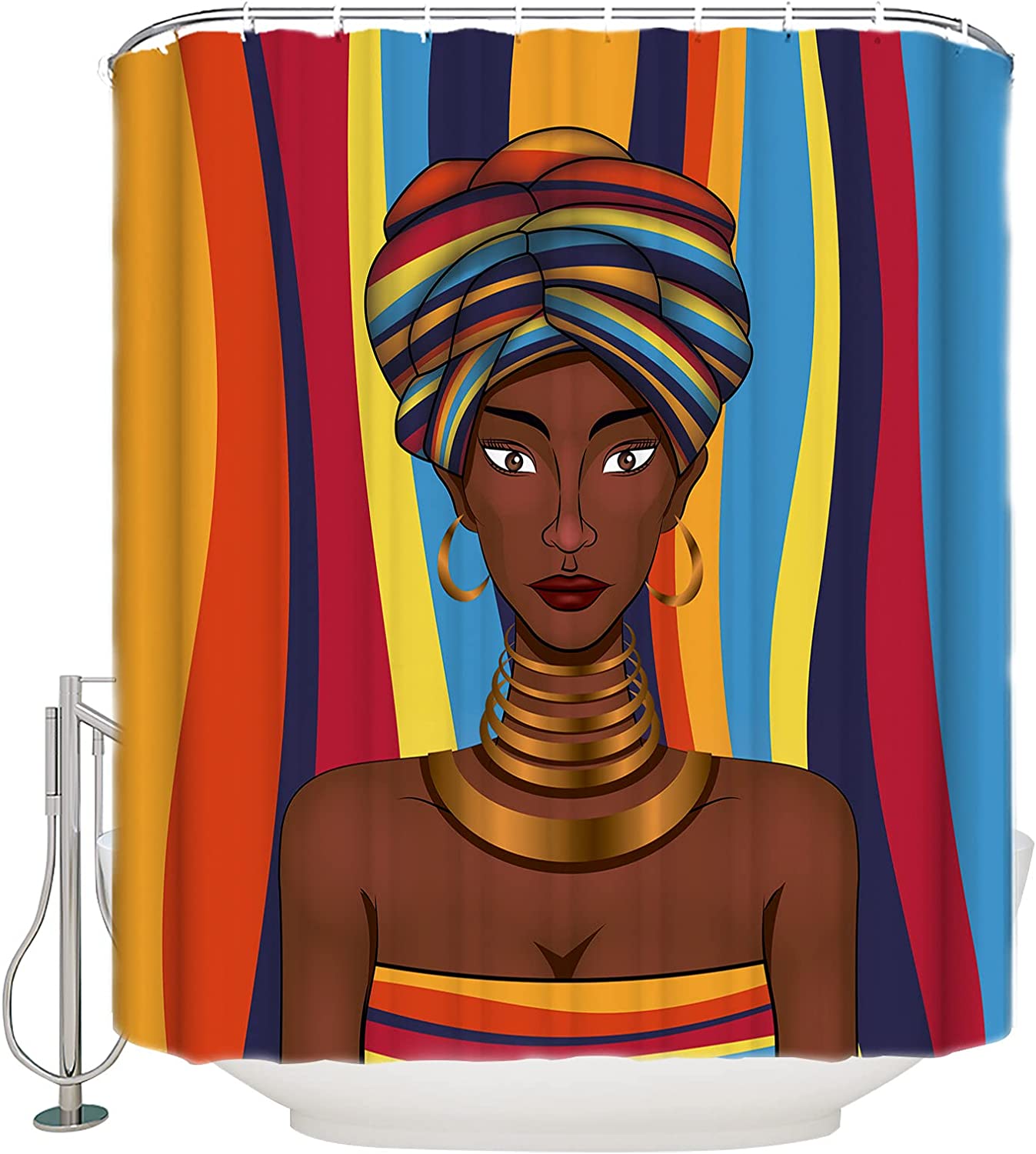 African American Pretty Girl Shower Curtain With A Colorful Stripe Background