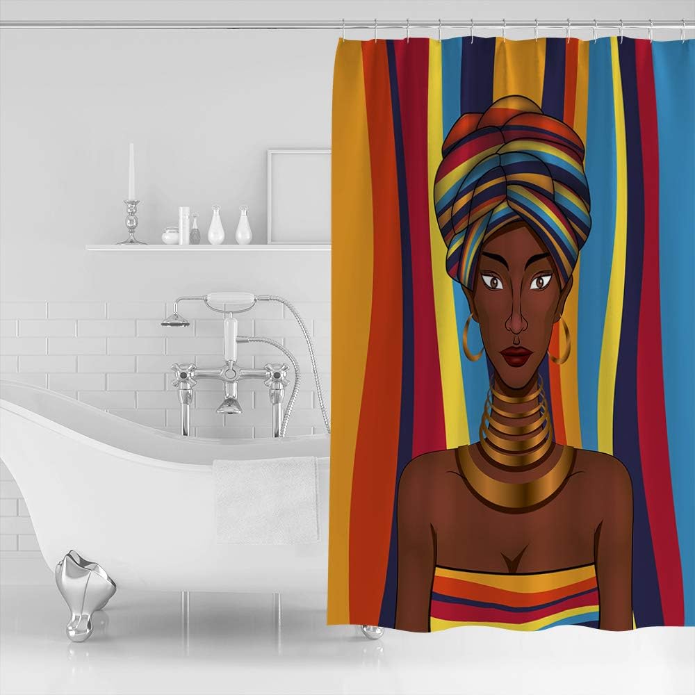 African American Pretty Girl Shower Curtain With A Colorful Stripe Background - Image 2