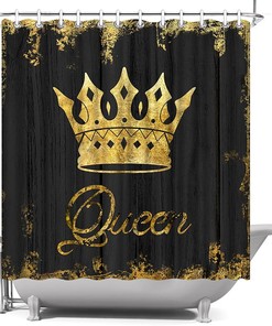 African American Queen Crown Rustic Shower Curtain, Gold And Black Bathroom Decor,