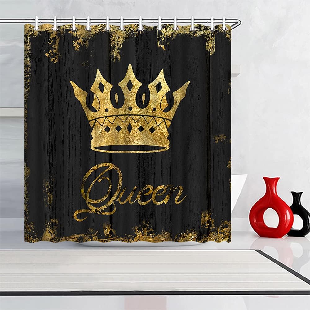 African American Queen Crown Rustic Shower Curtain, Gold And Black Bathroom Decor, - Image 2