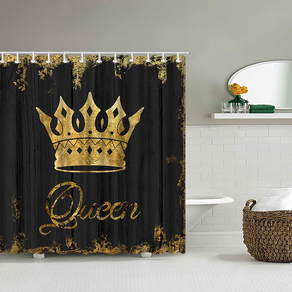 African American Queen Crown Rustic Shower Curtain, Gold And Black Bathroom Decor, - Image 3