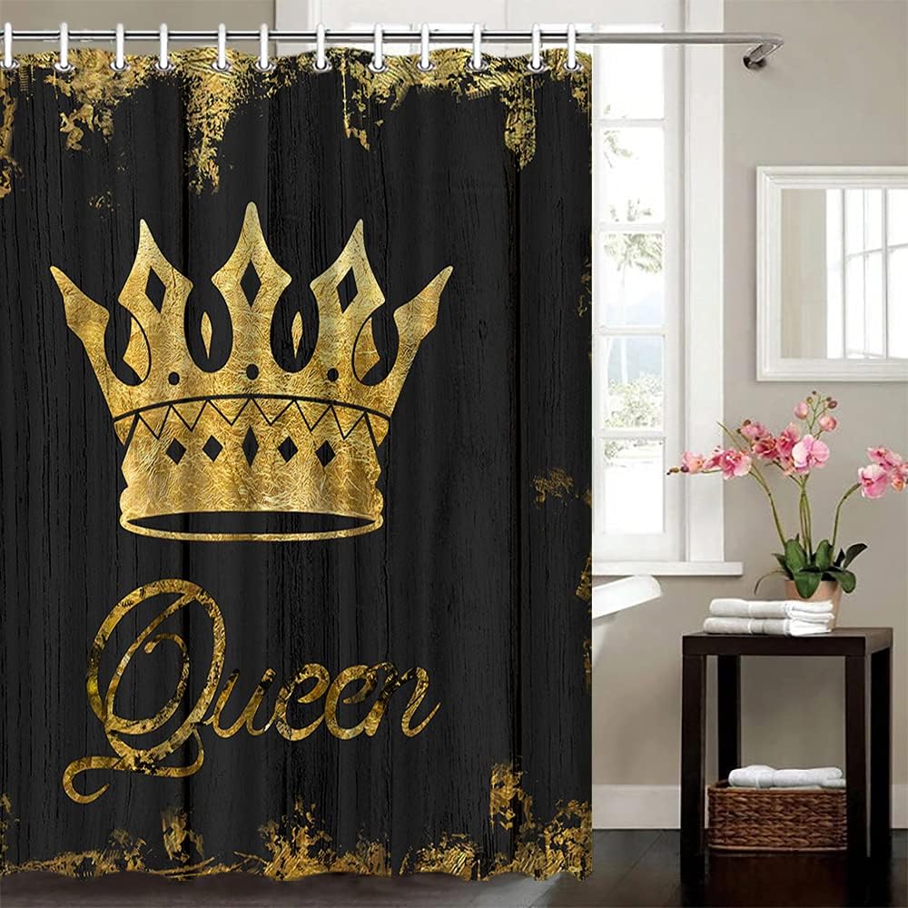 African American Queen Crown Rustic Shower Curtain, Gold And Black Bathroom Decor, - Image 4