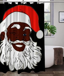 African American Santa Claus Shower Curtain, Waterproof Christmas Decor For Your Bathroom