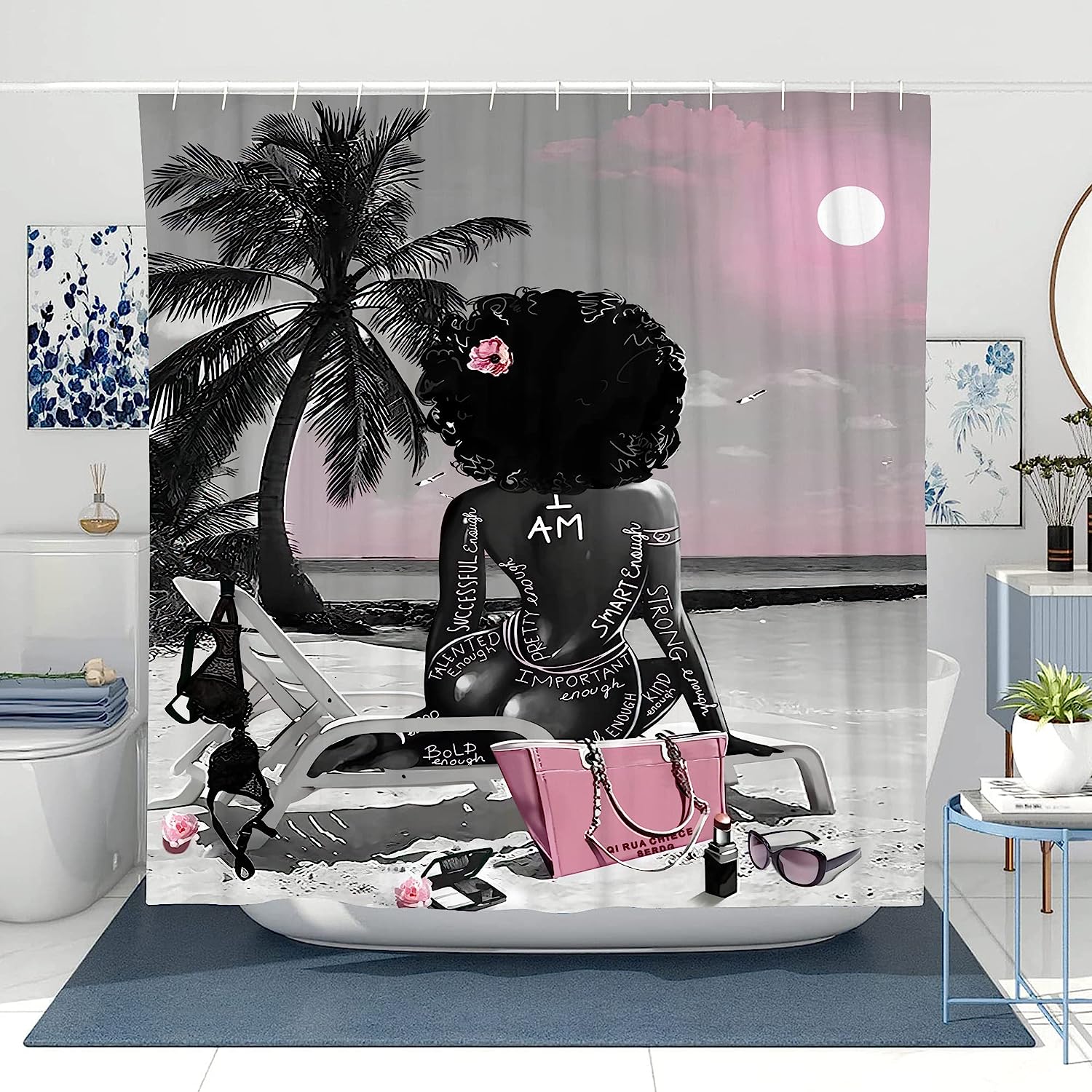 African American Sexy Afro Lady Shower Curtain for a Bold and Beautiful Bathroom
