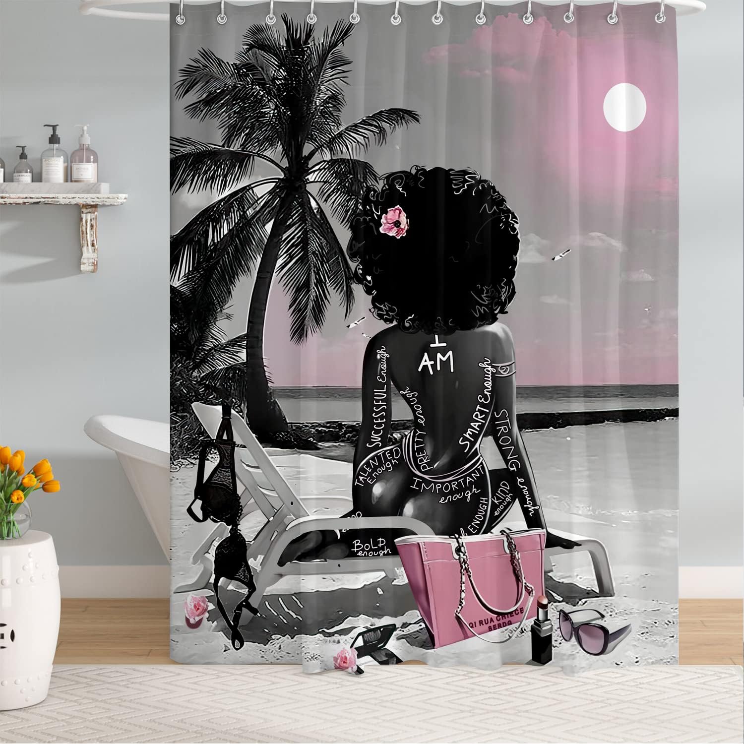 African American Sexy Afro Lady Shower Curtain for a Bold and Beautiful Bathroom