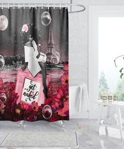 African American Sexy Afro Lady Wine Cherry Pink Flower Perfume Shower Curtain for a Sensual Bathroom