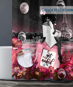 African American Sexy Afro Lady Wine Cherry Pink Flower Perfume Shower Curtain for a Sensual Bathroom