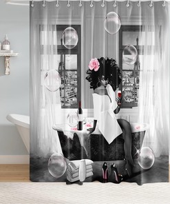 African American Sexy High Heels Bubble Pink Rose Shower Curtain for a Romantic Bathroom