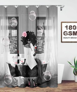 African American Sexy High Heels Bubble Pink Rose Shower Curtain for a Romantic Bathroom
