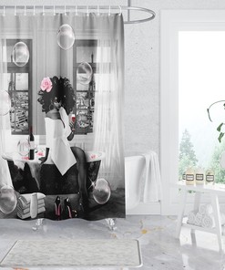 African American Sexy High Heels Bubble Pink Rose Shower Curtain for a Romantic Bathroom