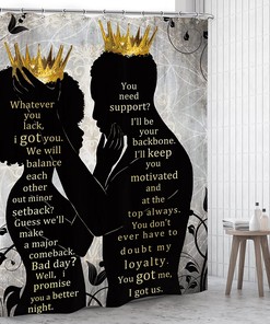 African American Shower Curtain - Empowering Women and Men with Afro Hairstyles and Gold Crown
