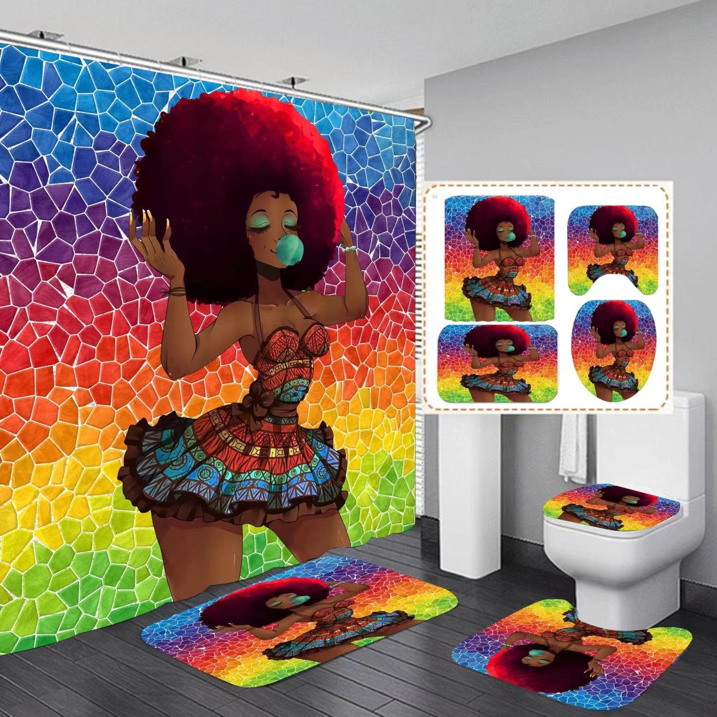 African American Shower Curtain For Bathroom Decor With Black Girl Bathroom Accessories