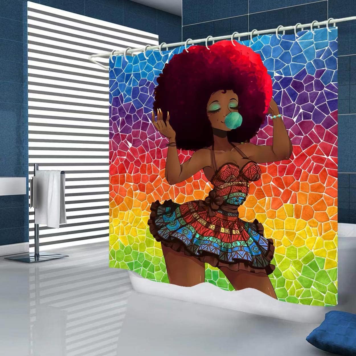 African American Shower Curtain For Bathroom Decor With Black Girl Bathroom Accessories - Image 2