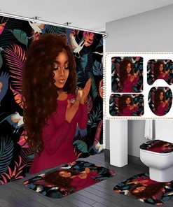 African American Shower Curtain For Bathrooms, Black Girl Bathroom Decor With Red Accents
