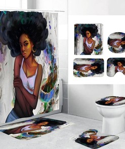 African American Shower Curtain With Curly Hair Black Girl Motivational Quote Inspirational Shower Curtain