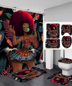 African American Shower Curtain With Red Accented Black Girl For Stylish Bathroom Decor