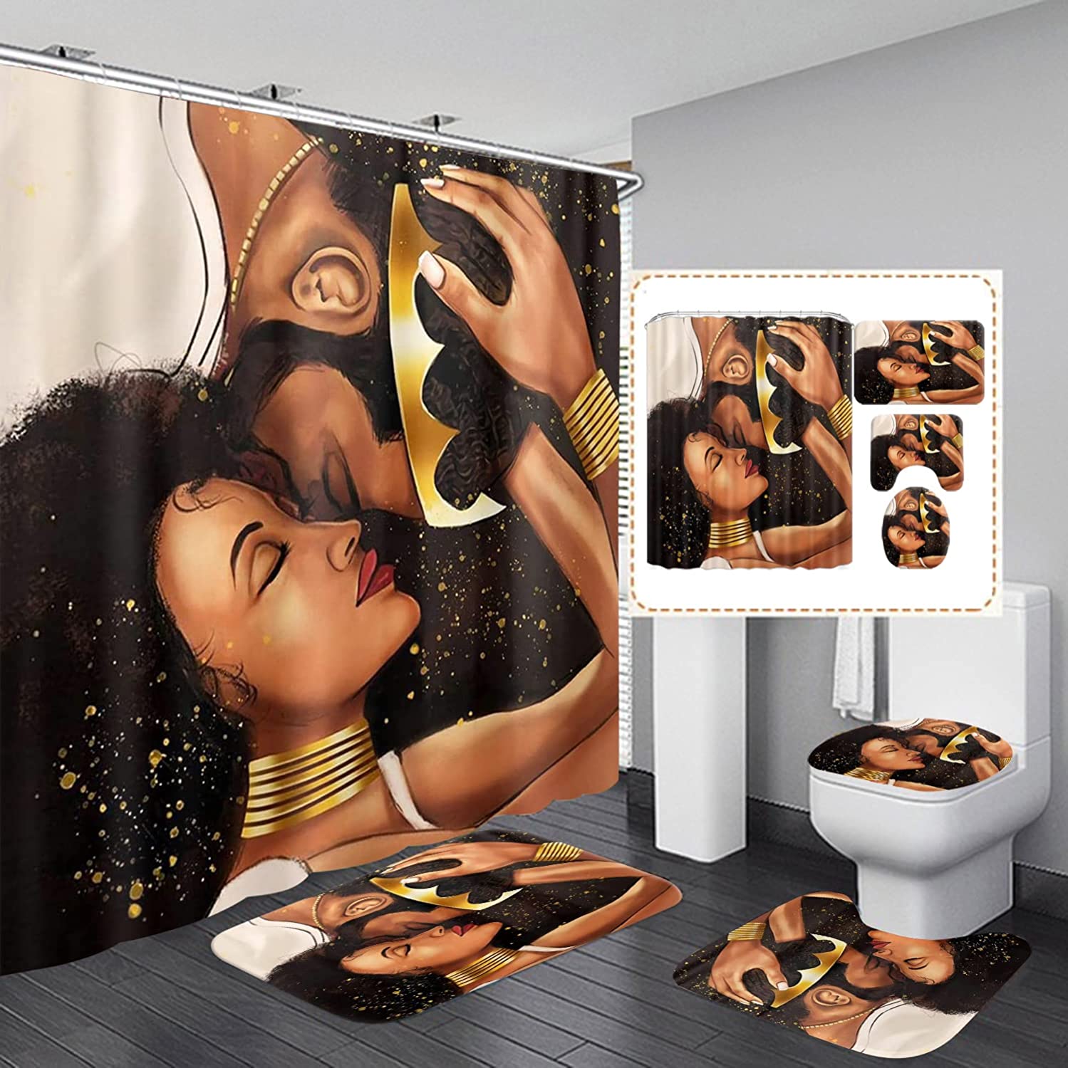 African American Shower Curtain with King and Queen Design: A Unique, Personalized Bathroom Decor Idea