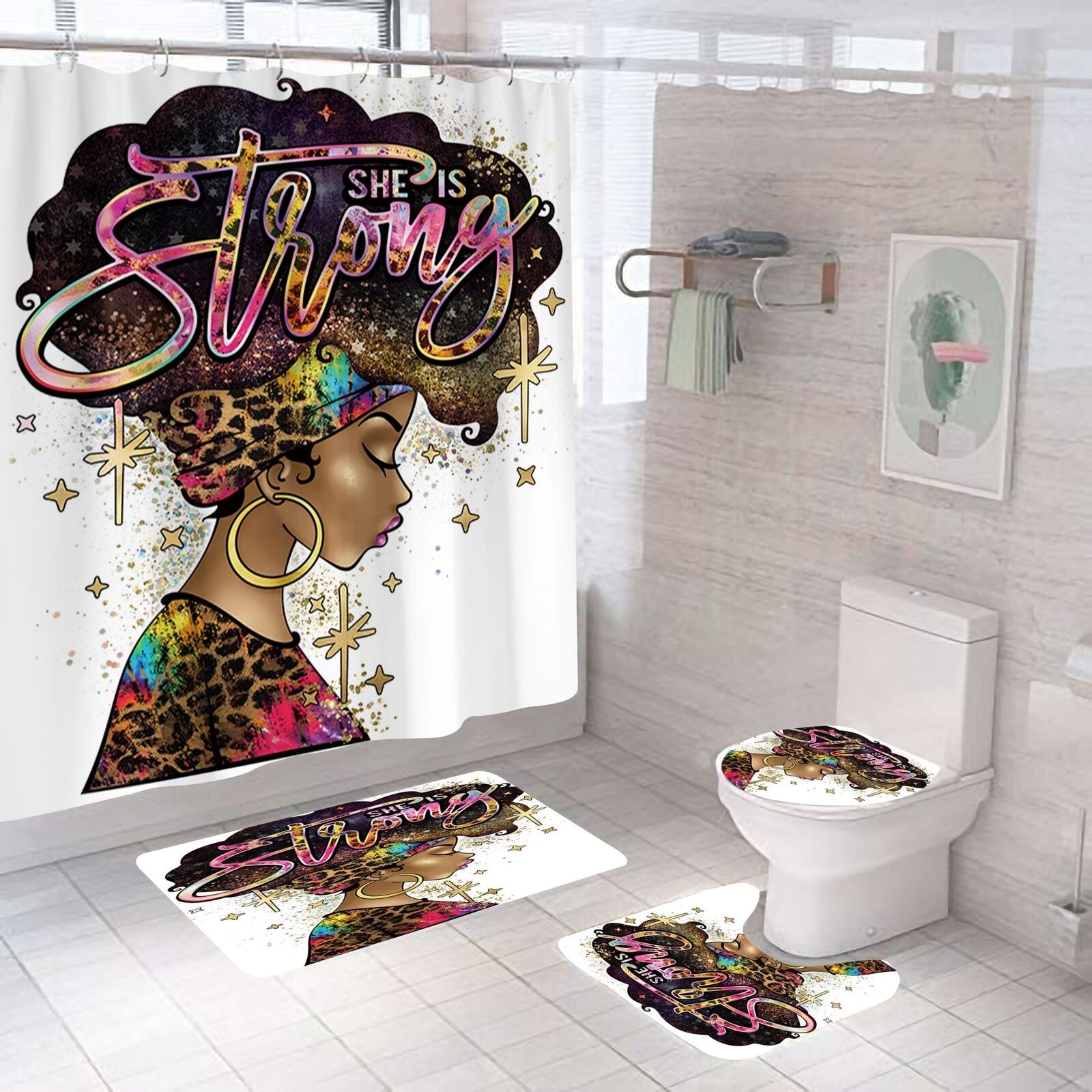 African American Shower Curtain with Strong Queen and 4 Pieces for a Powerful Statement