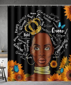 African American Sunflower Butterflies Shower Curtain, Farmhouse Bathroom Decor Accessories